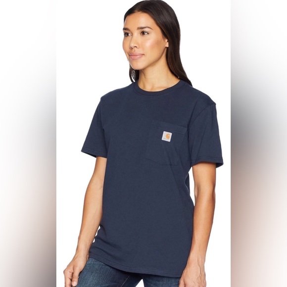 Carhartt Women’s Loose Fit Navy Blue Pocket Short Sleeve T-Shirt, Size Medium - Picture 2 of 8